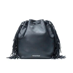 Victoria’s Secret Black Faux Leather Fringe Backpack